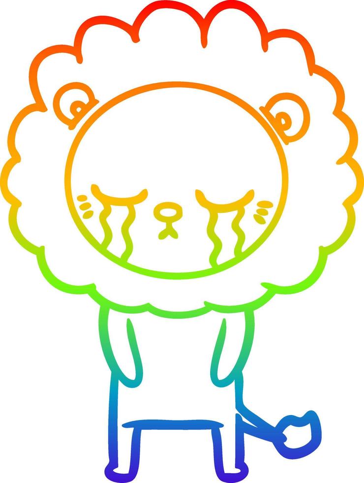 rainbow gradient line drawing crying cartoon lion vector