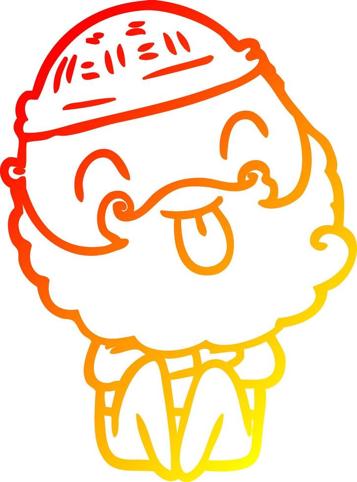 warm gradient line drawing man with beard sticking out tongue vector