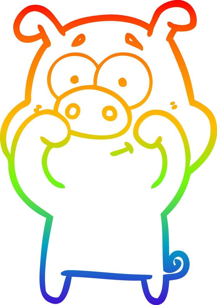 rainbow gradient line drawing happy cartoon pig vector