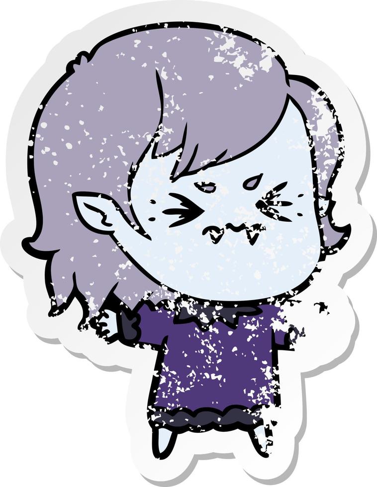 distressed sticker of a annoyed cartoon vampire girl vector