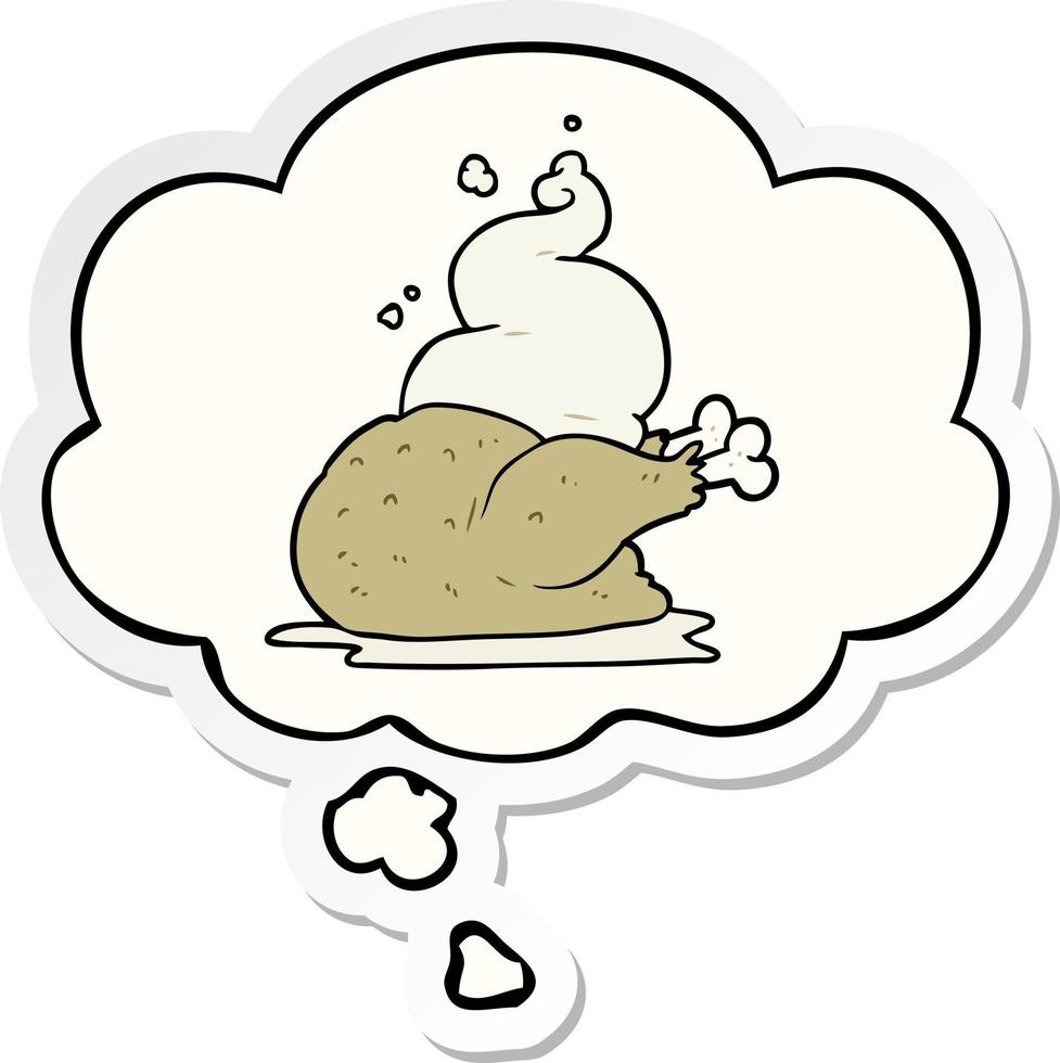 cartoon cooked chicken and thought bubble as a printed sticker vector