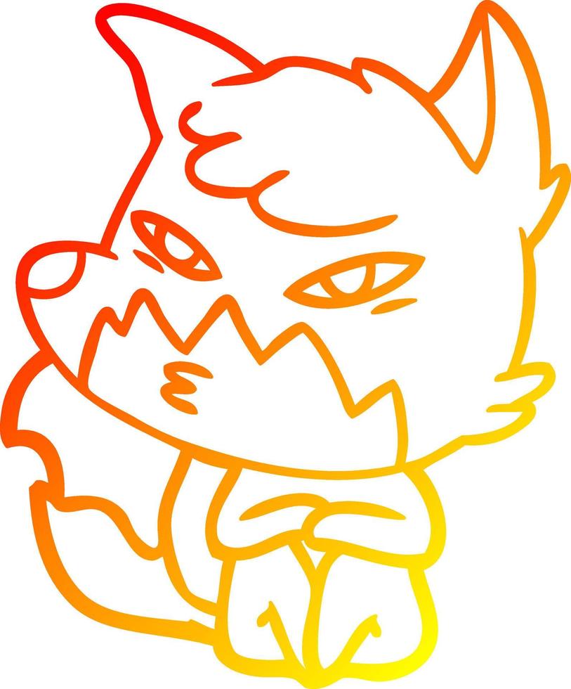 warm gradient line drawing clever cartoon fox vector