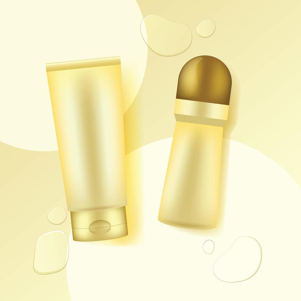 Gold Roll On and Cream Beauty Cosmetic Mockup Template vector