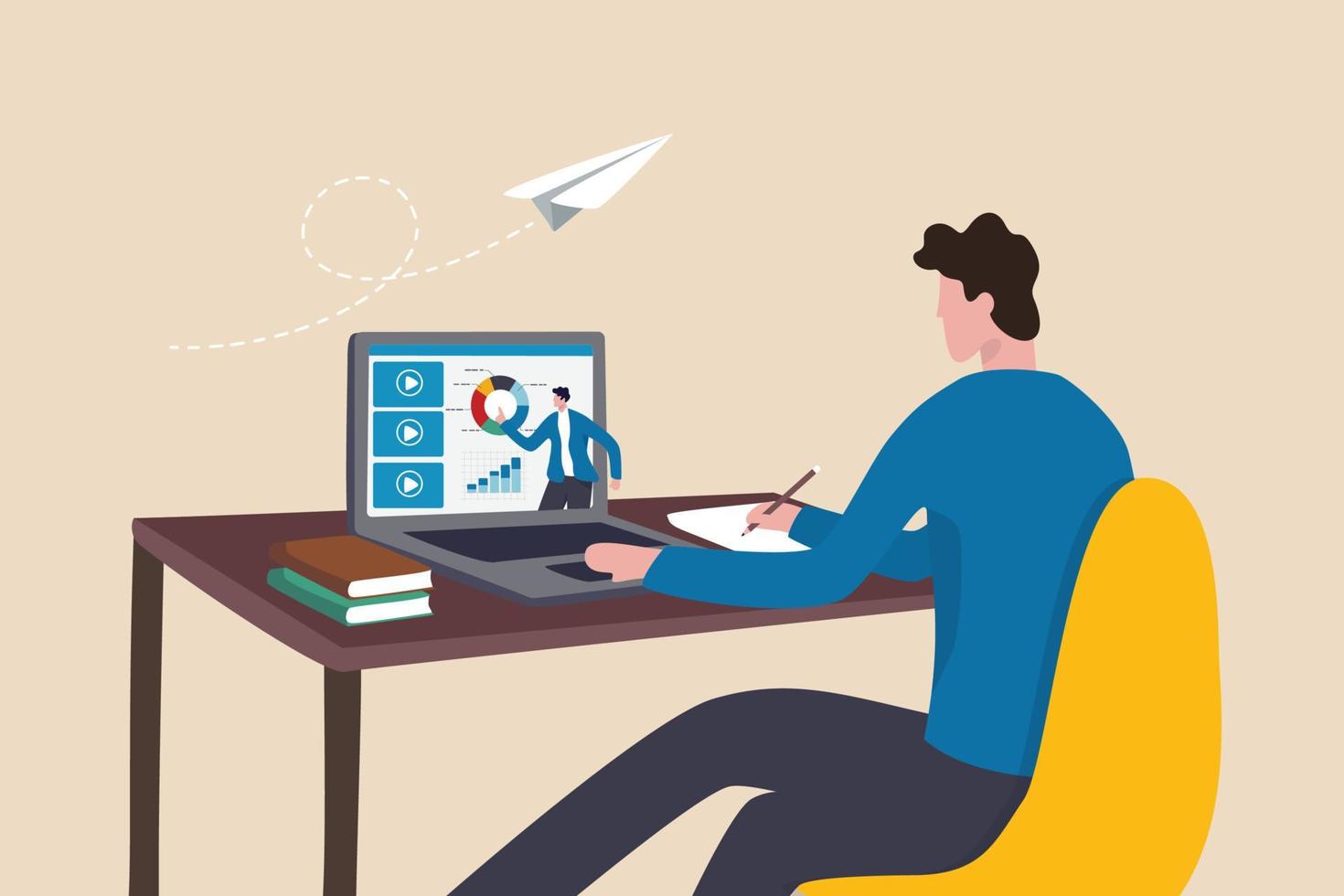 Study online course, learning new skill from internet or e-learning website, training or online class for knowledge concept, young adult employee studying online course on computer laptop. 10594372 Vector Art at Vecteezy