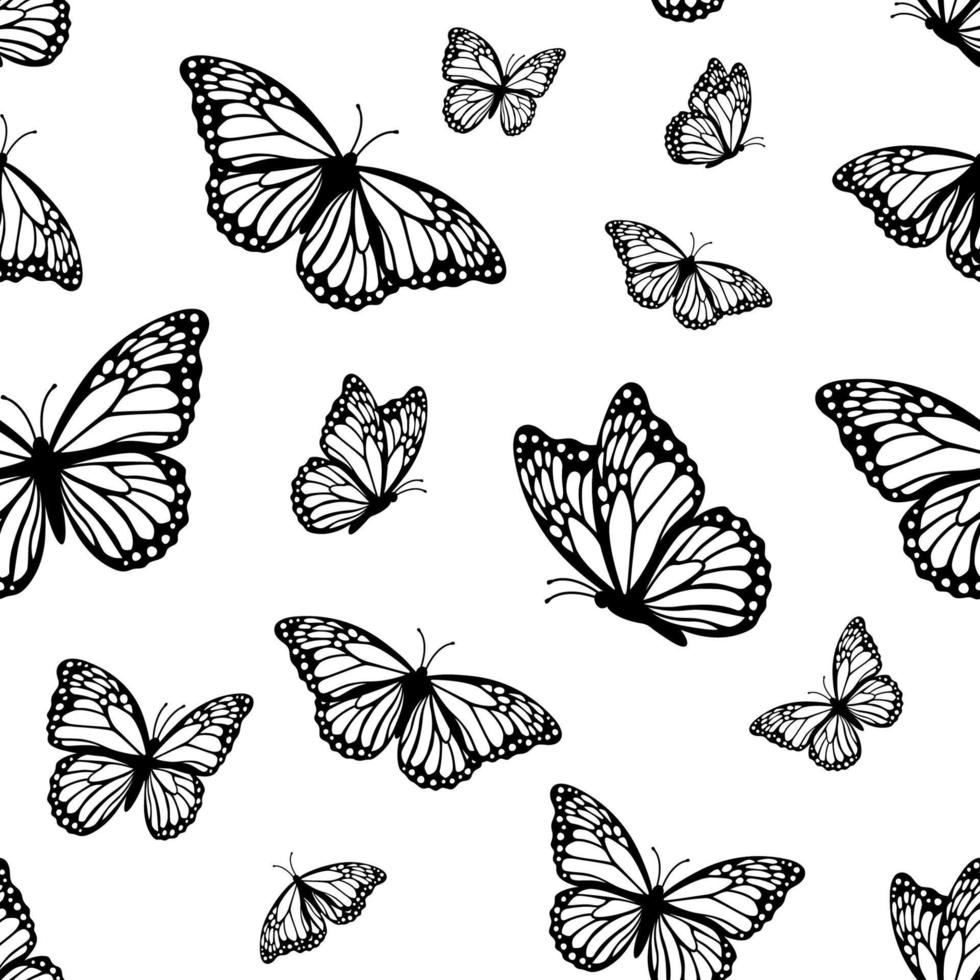 patrón sin costuras con mariposas monarca, ilustración vectorial vector