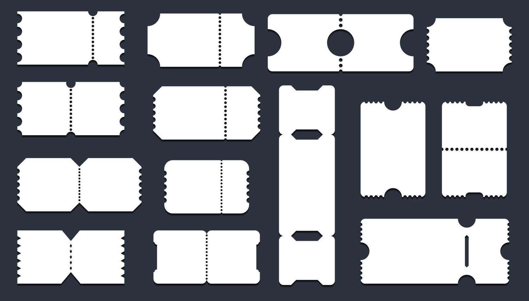 conjunto de plantillas de entradas de diferentes formas. maqueta de entradas para cine, teatro, espectáculo. gran colección de plantilla de entradas vector