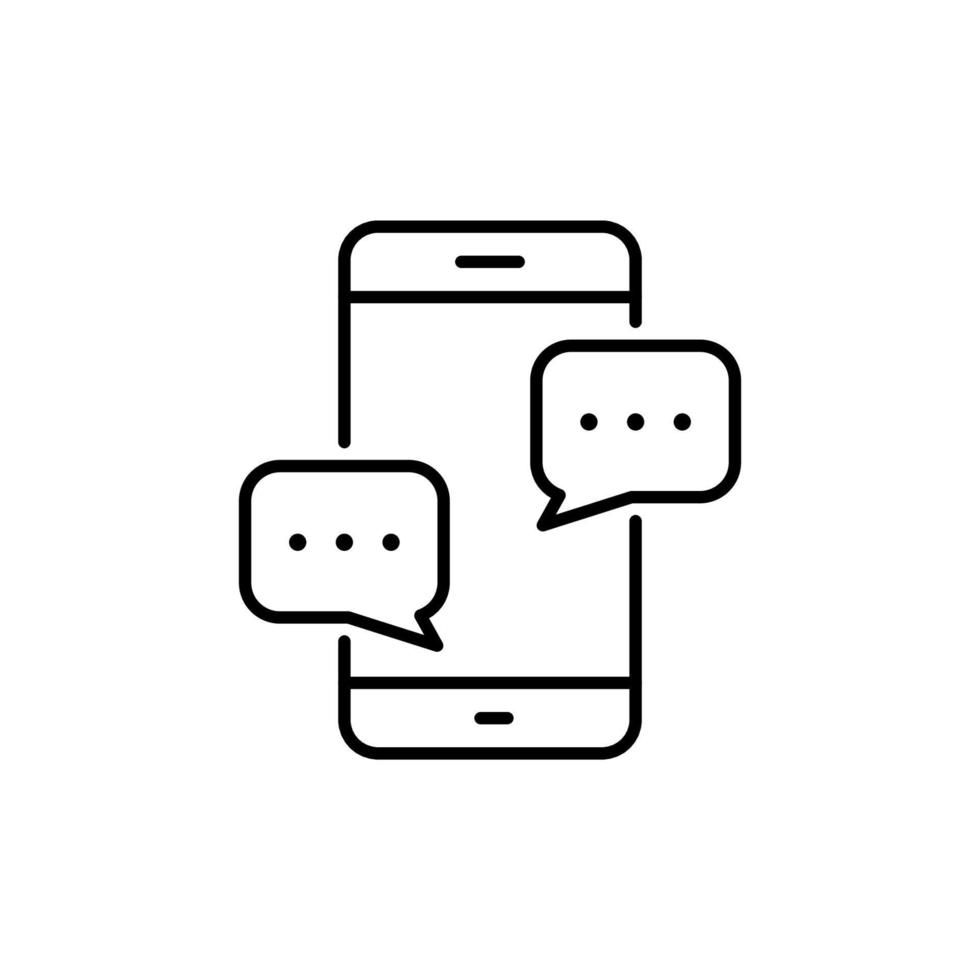 Text Message on Mobile Phone Line Icon. Smart Phone Mail Online Chat Speech Bubble Linear Pictogram. Smartphone Screen SMS Notification Outline Icon. Editable Stroke. Isolated Vector Illustration.