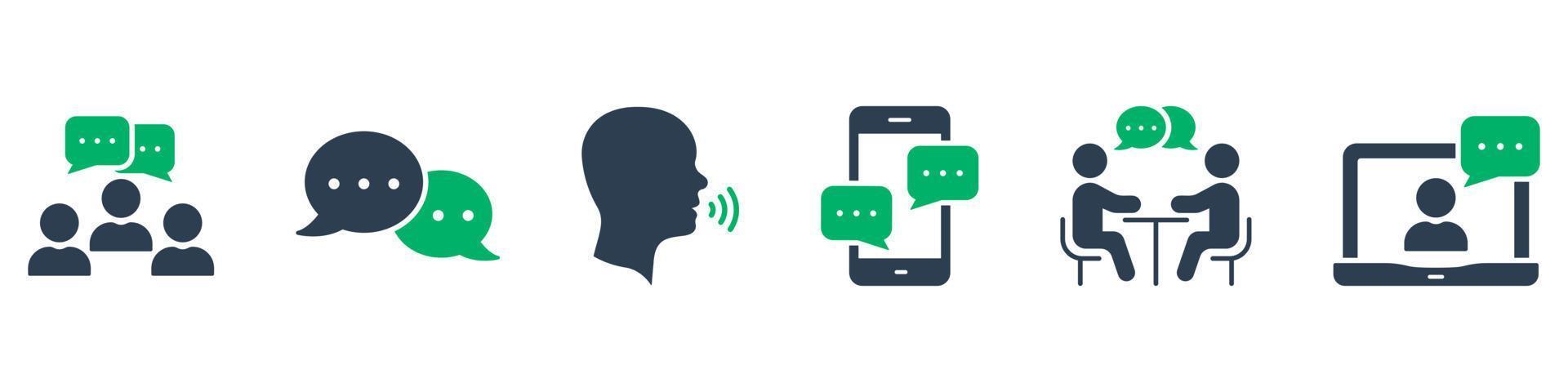 Collaboration Community People Glyph Pictogram. Friendship Person Text Message Chat, Talk Online Speech Bubble Silhouette Icon Set. Meeting Conversation Video Conference. Isolated Vector Illustration.