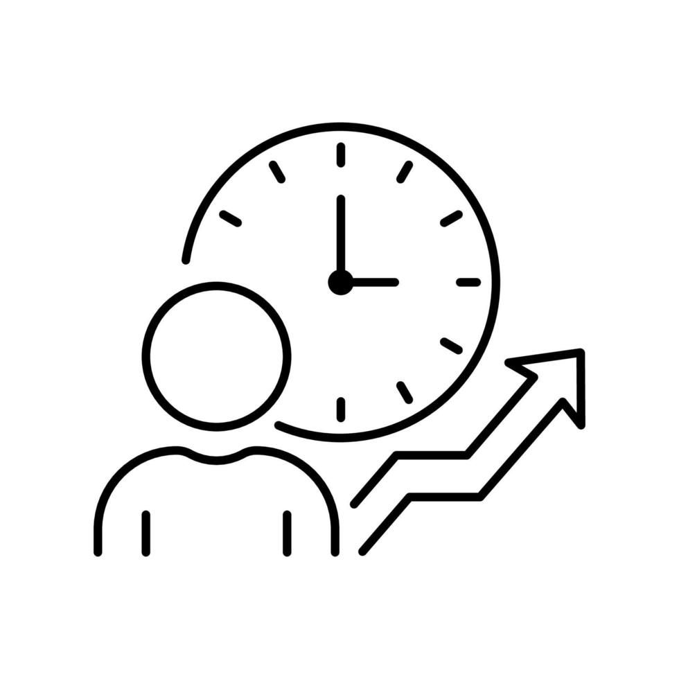 Time Management Line Icon. Efficiency Productivity Clock Control Linear Pictogram. Optimization Process Business Work Project Time Schedule Outline Icon. Editable Stroke. Isolated Vector Illustration