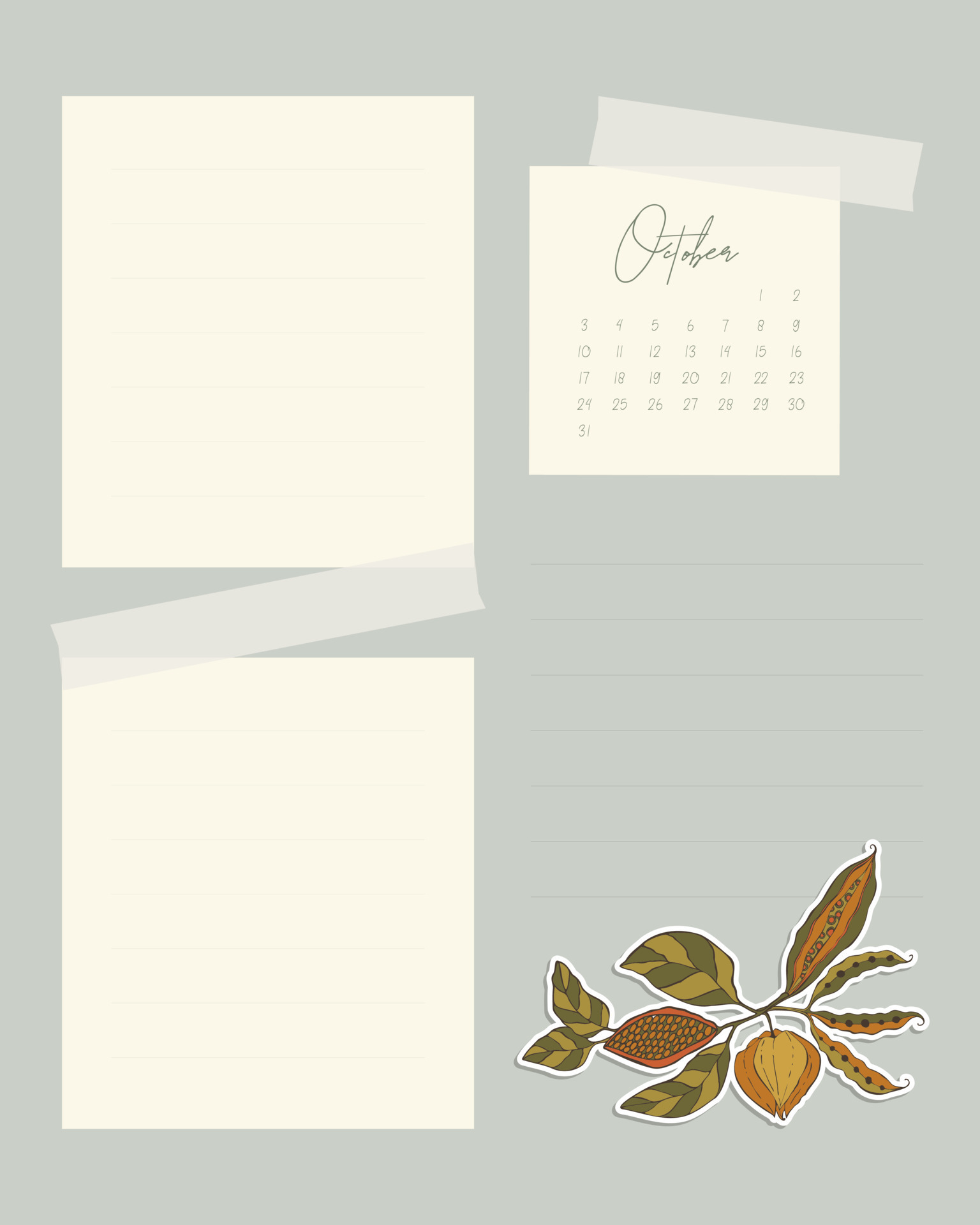 Vintage October Calendar