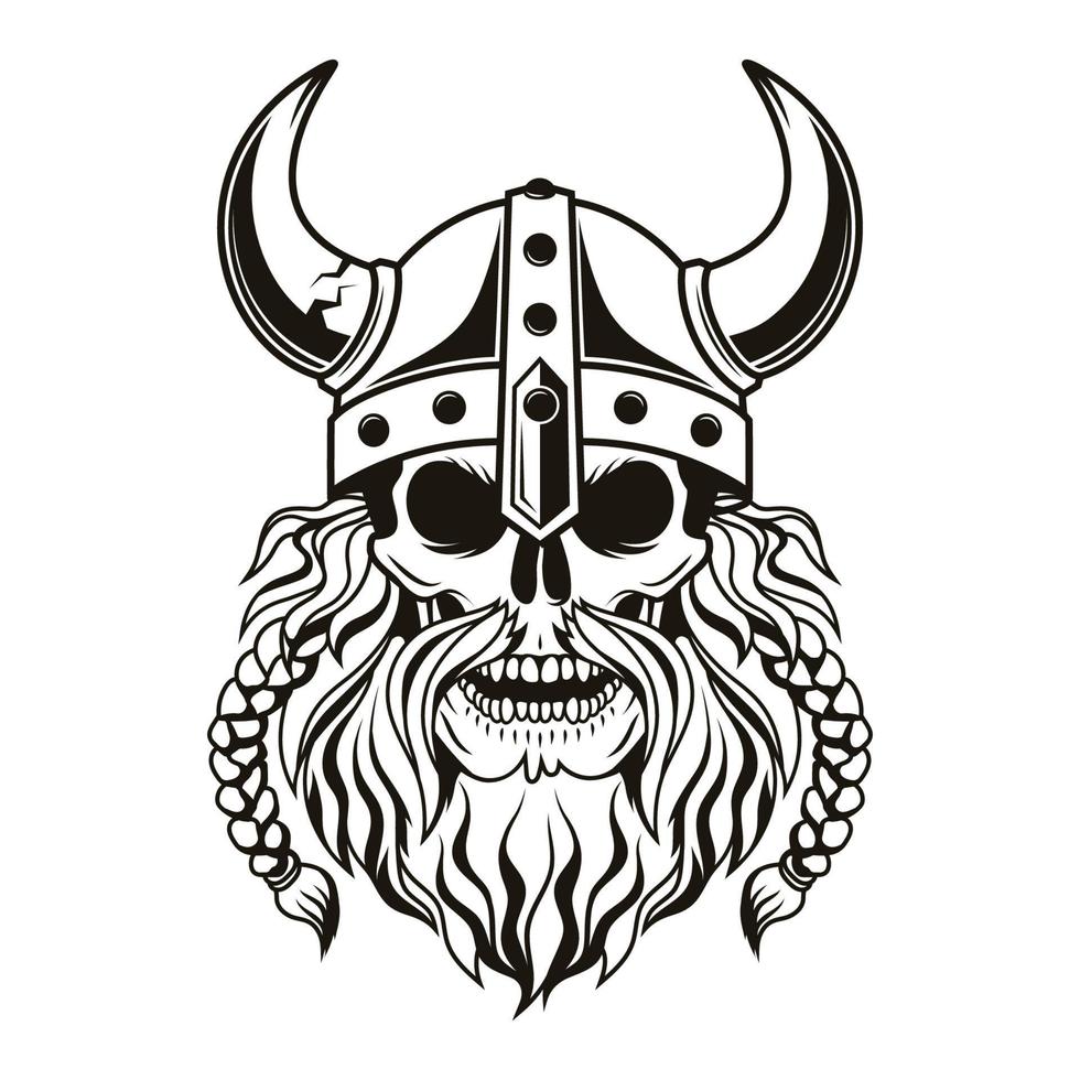 Viking warrior skull with horned helmet. Vector illustration