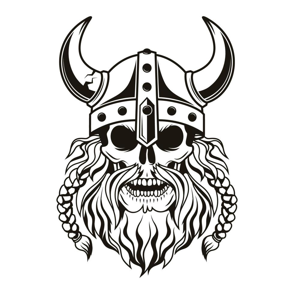 Viking warrior skull with horned helmet. Vector illustration
