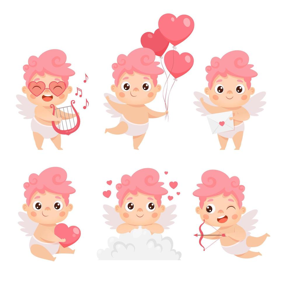 linda colección de cupido bebé. conjunto de vectores de dibujos animados de san valentín