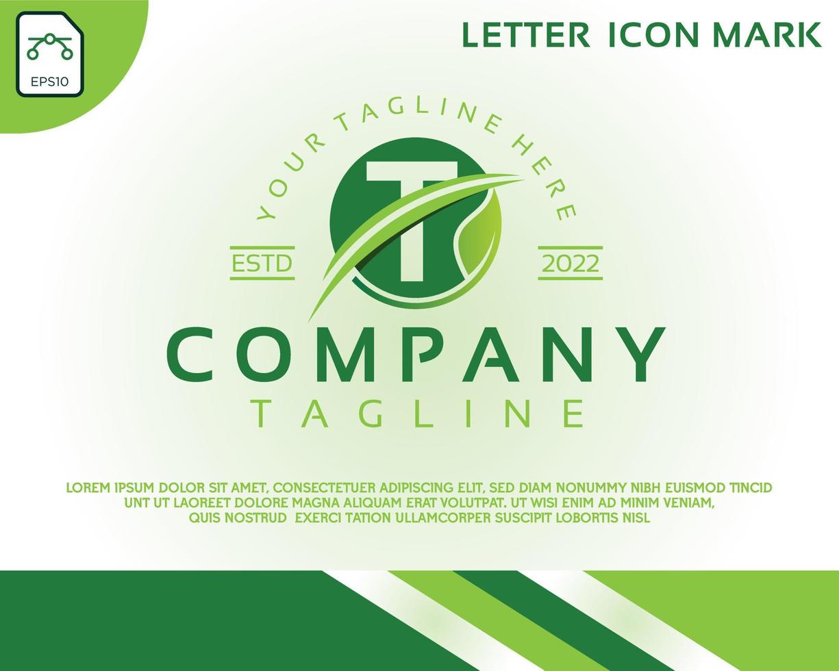 Green eco logo with letter T template design vector