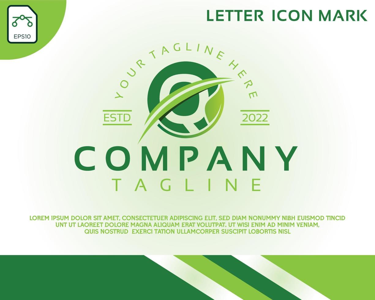 Green eco logo with letter Q template design vector