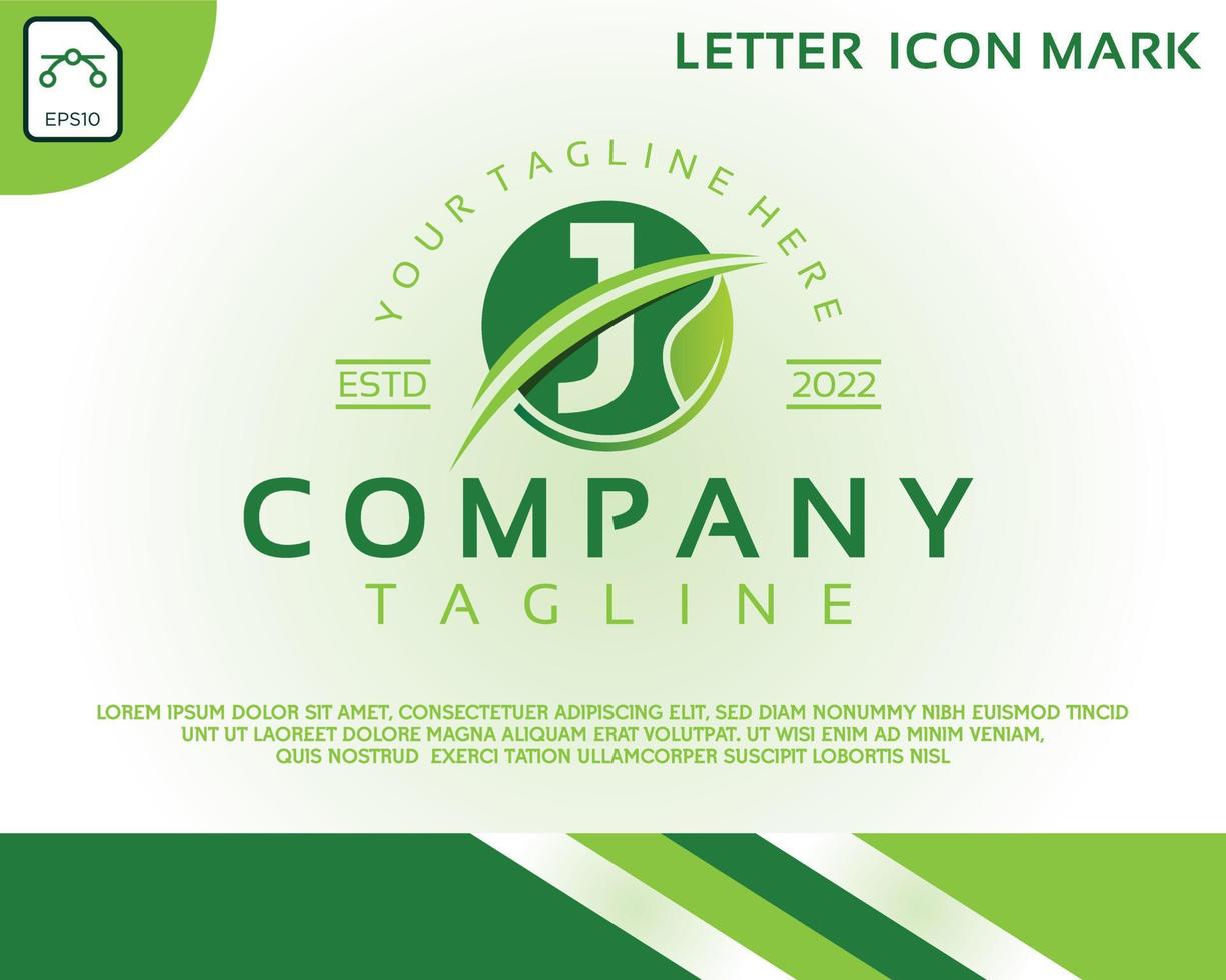 Green eco logo with letter J template design vector