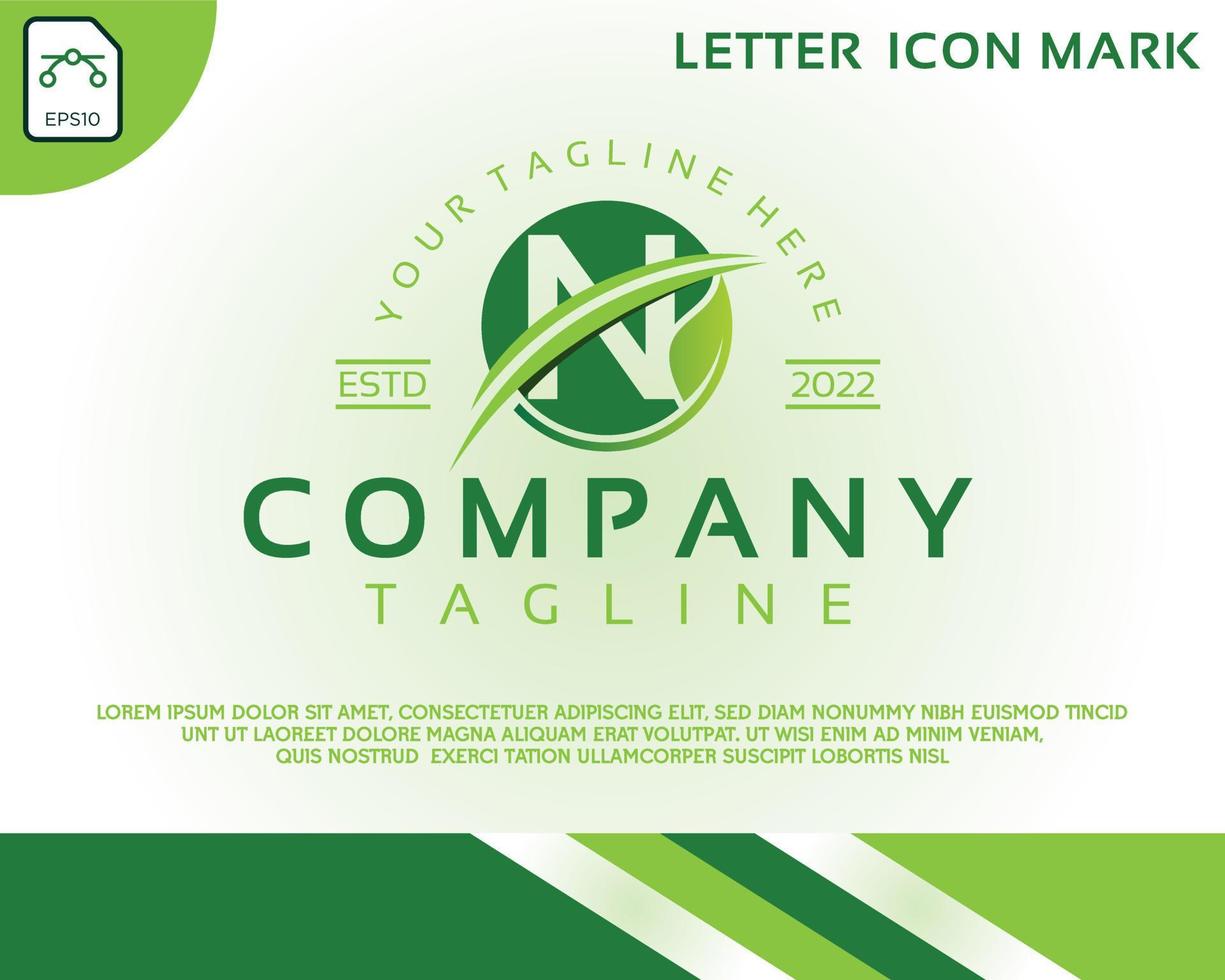 Green eco logo with letter N template design vector