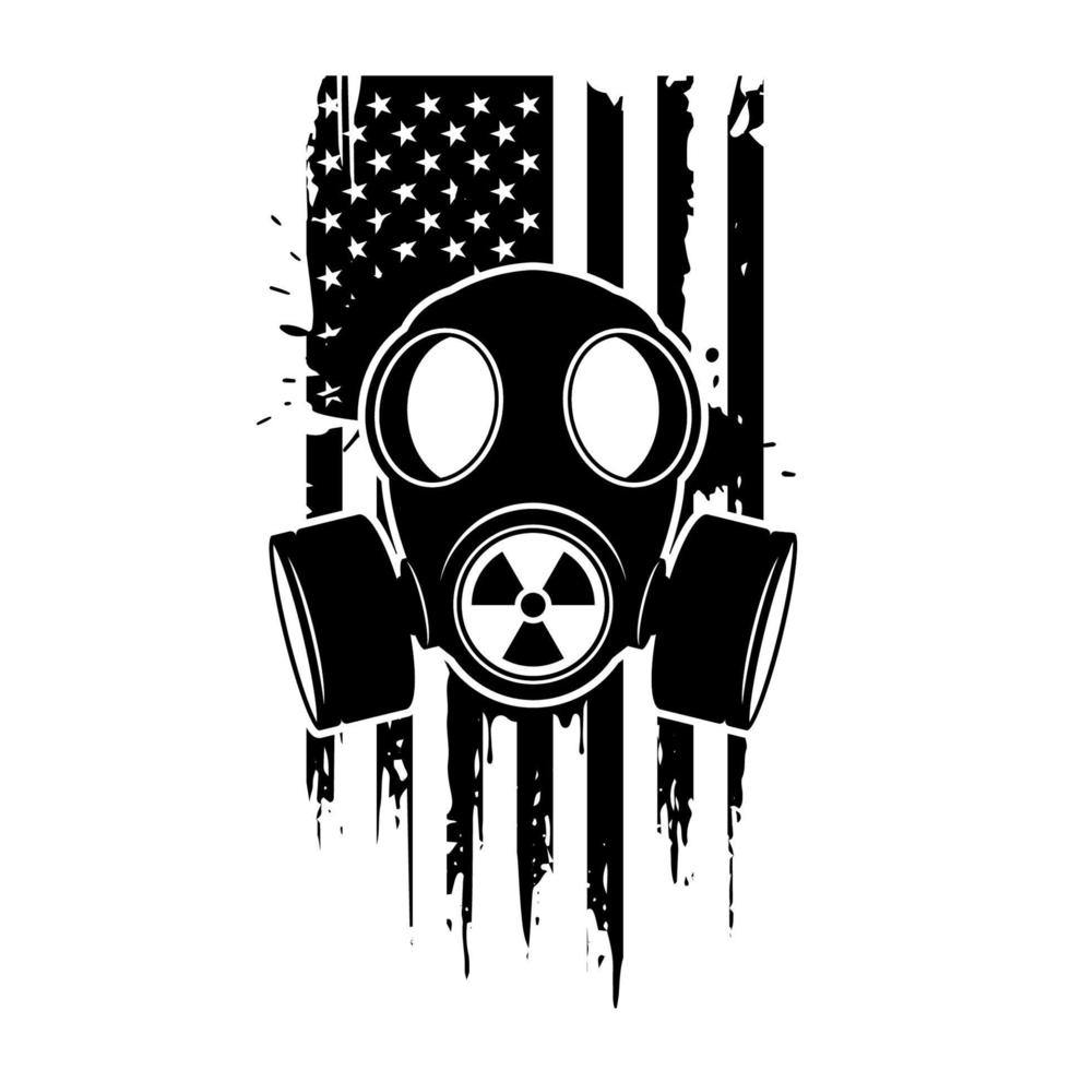 Gas mask with radiation sign and US patriotic flag. Respirator, vector icon isolated on white