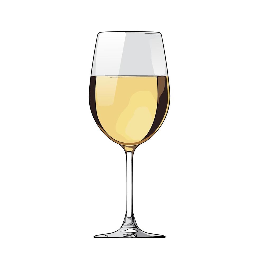 A glass of white wine. Vector illustration