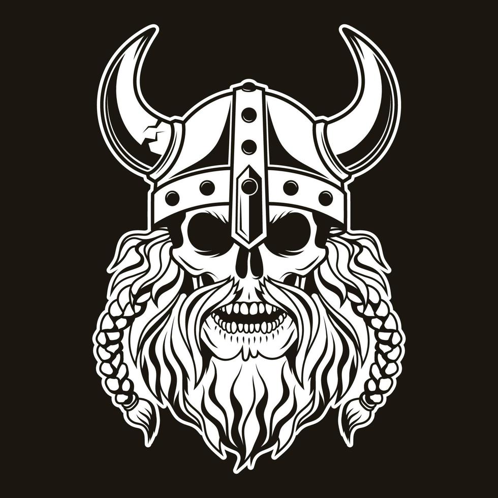 Calavera de guerrero vikingo con casco con cuernos. ilustración vectorial vector