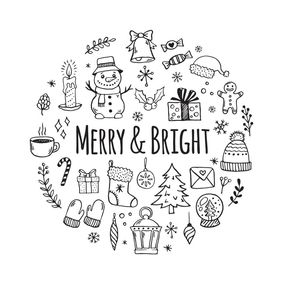 Hand drawn Christmas decorative elements in doodle style vector