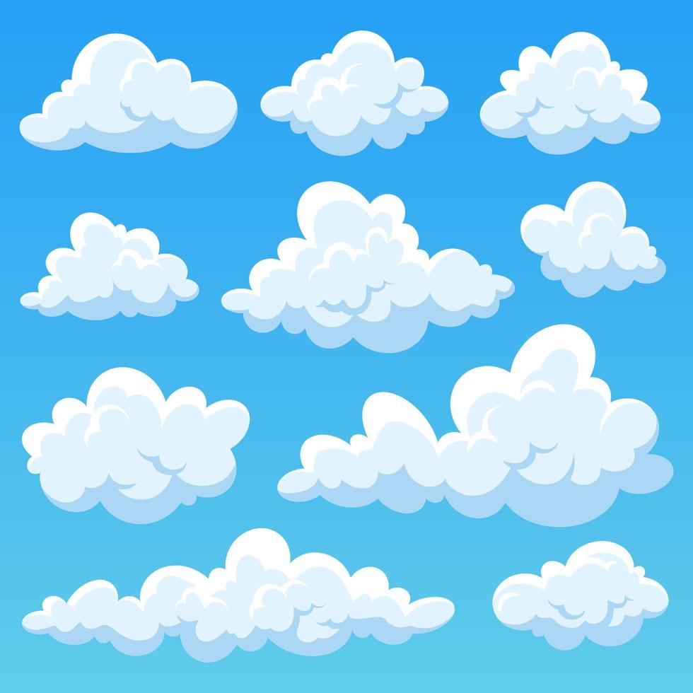 Cartoon clouds in the blue sky, vector collection