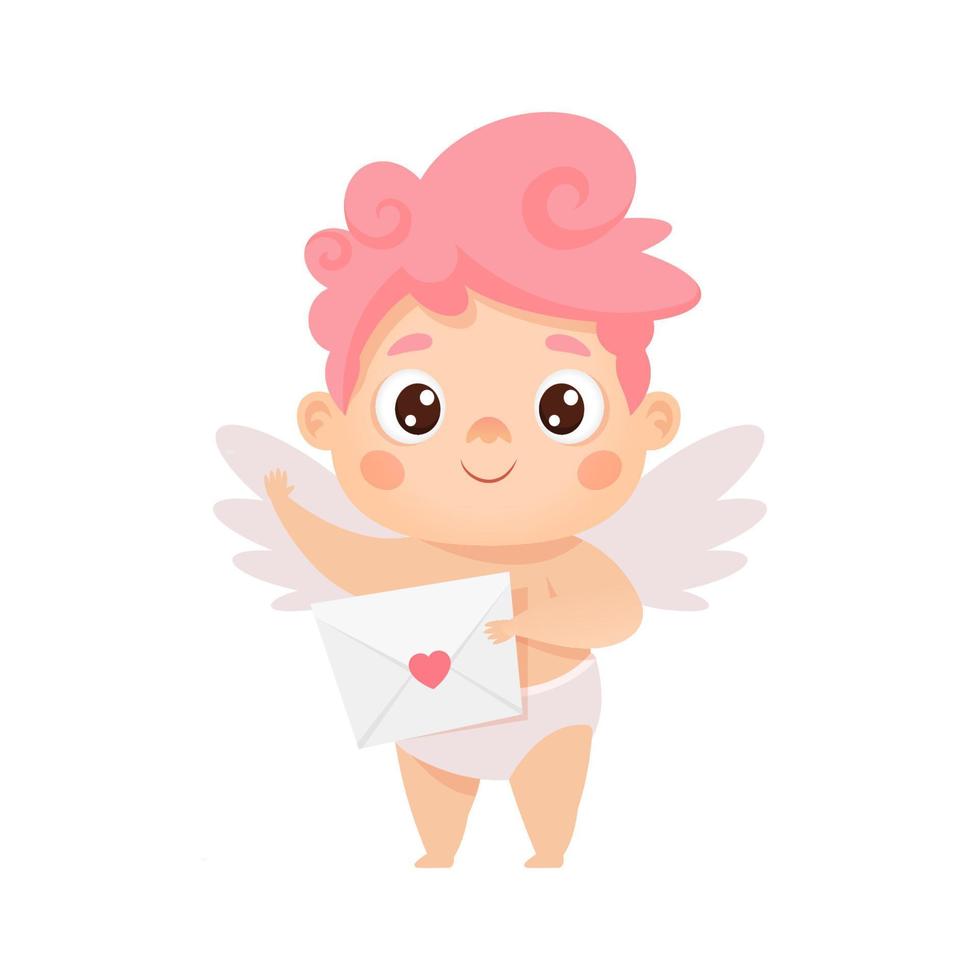 lindo cupido con carta de amor. personaje de dibujos animados de vector para el día de san valentín