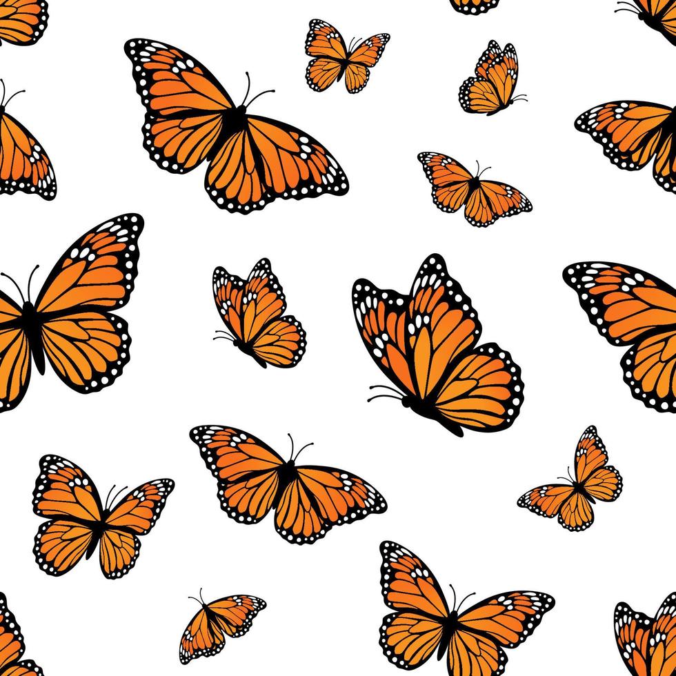 Seamless pattern with Monarch butterflies, vector illustration