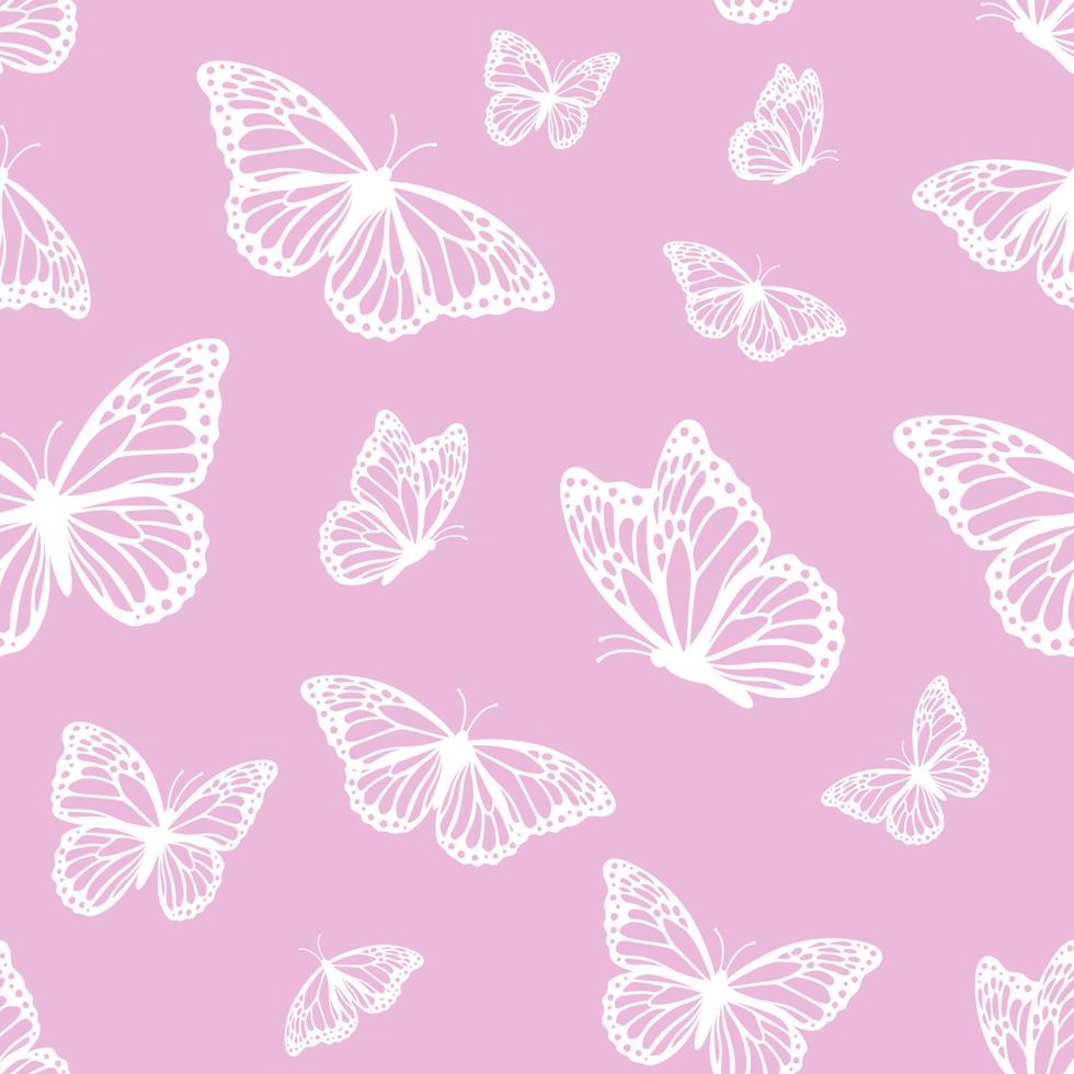 patrón vectorial sin costuras con mariposas monarca sobre fondo rosa vector