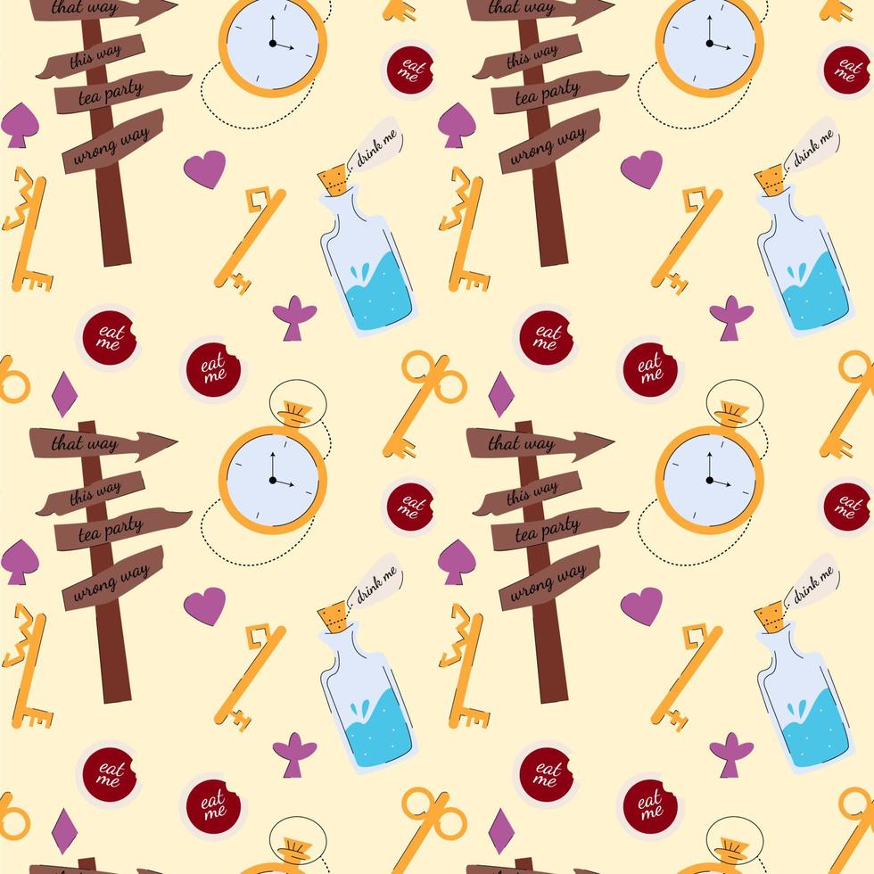 A seamless pattern based on Alice in Wonderland vector