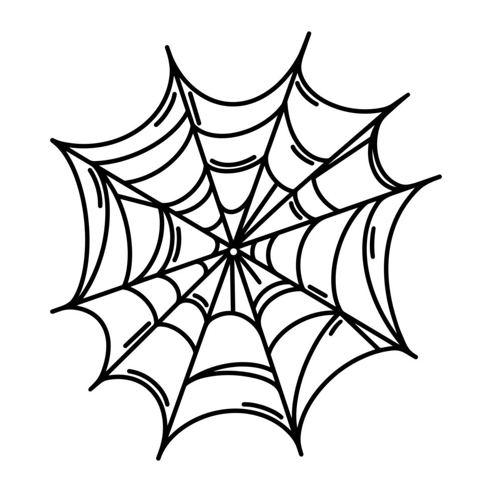 Spider web vector icon. Creepy, scary, sticky cobweb. Black outline, simple sketch isolated on white. Gossamer doodle. Clipart for Halloween decor, holiday cards, invitations, logo design, apps, print