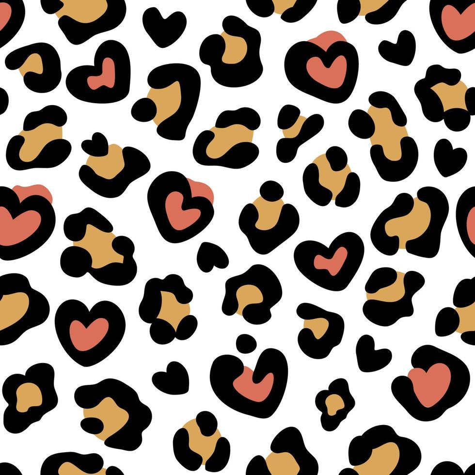 estampado de leopardo con corazones. patrón de leopardo sin fisuras. manchas de leopardo estampado animal abstracto. vector