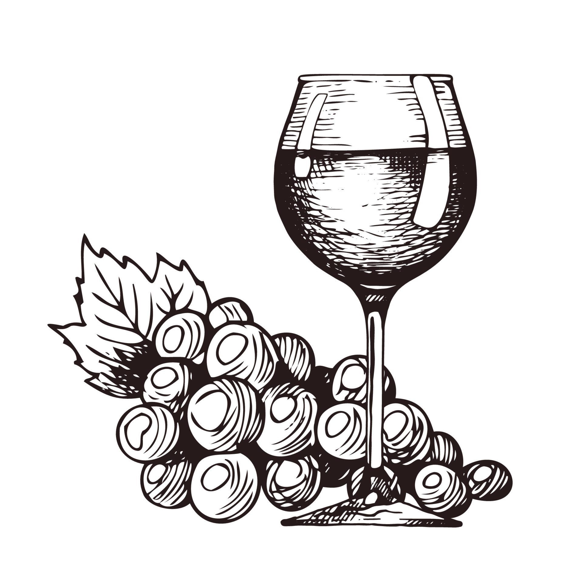 copa de vino dibujada a mano, racimo de uvas, boceto vectorial 10595143  Vector en Vecteezy