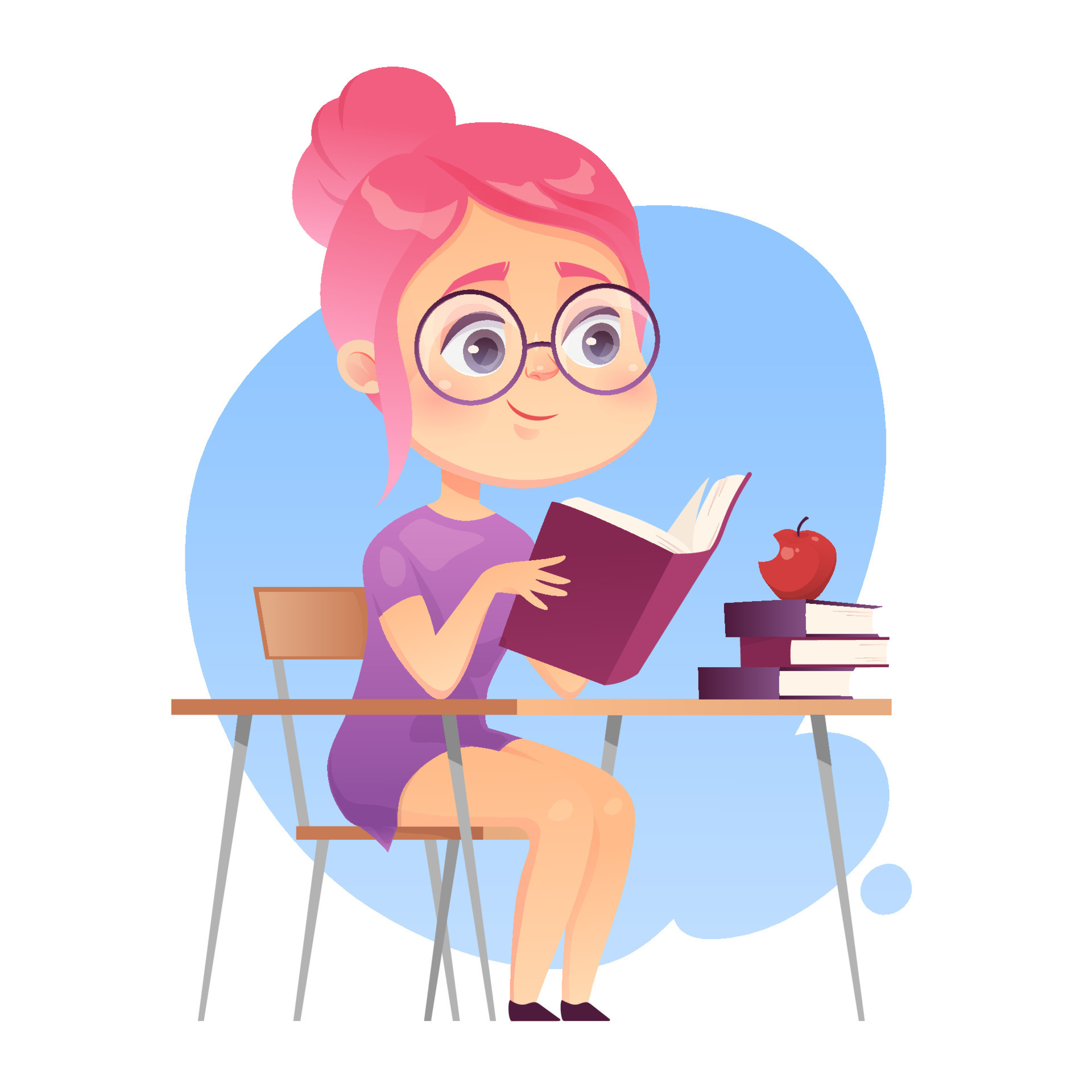 Girl student reading books, doing homework at school or university. Cartoon  vector illustration 10595168 Vector Art at Vecteezy