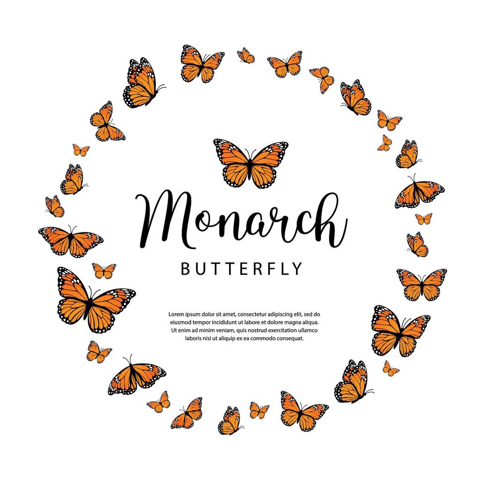 Monarch butterflies butterflies in the shape of a circle. Vector illustration isolated on white background