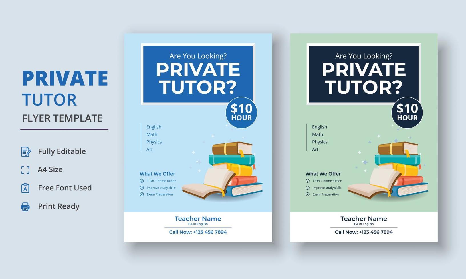 Private Tutor Flyer Template, Home Tuition Flyer, Online Tutors Flyer Template, Course Poster Template, Education Flyer vector