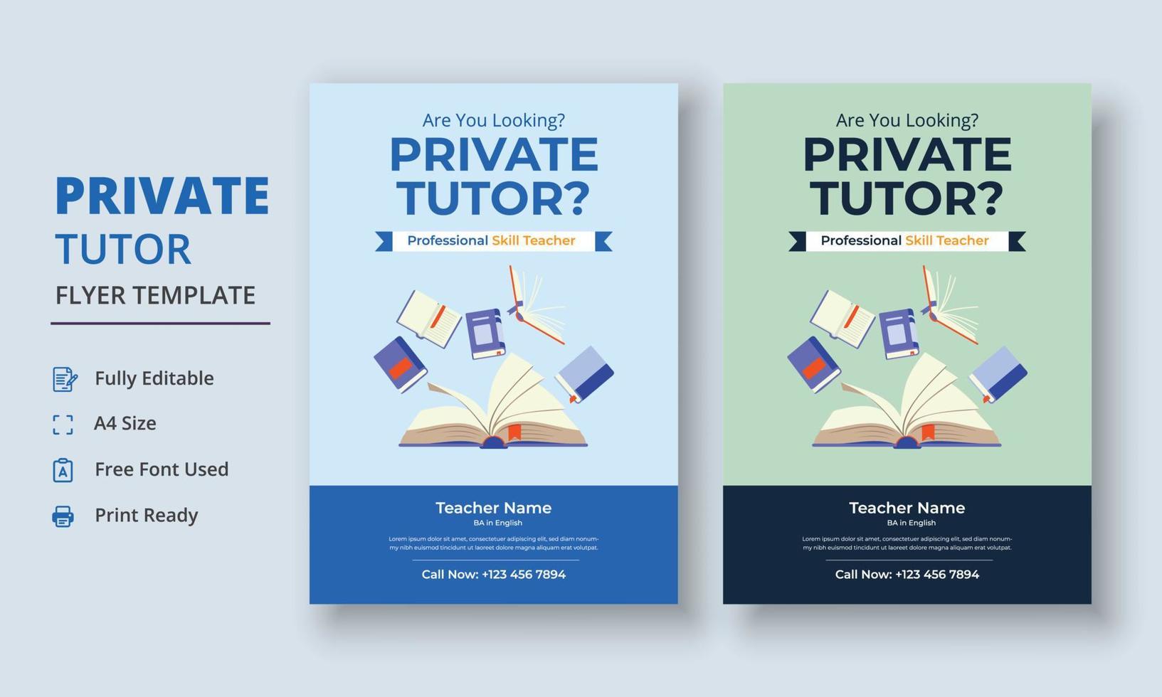 plantilla de folleto de tutor privado, folleto de matrícula en el hogar, plantilla de folleto de tutores en línea, plantilla de póster del curso, folleto de educación vector