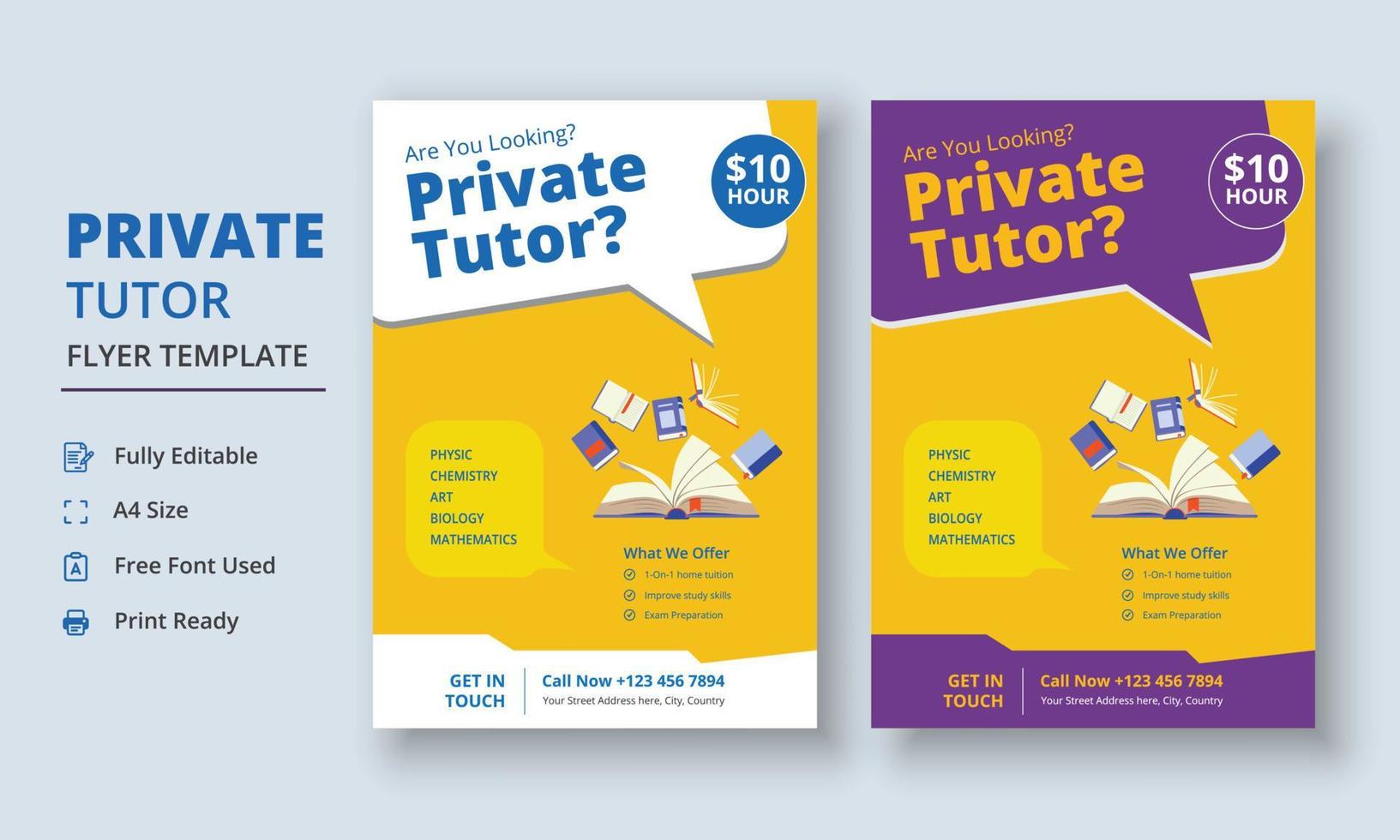 Private Tutor Flyer Template, Home Tuition Flyer, Online Tutors Flyer Template, Course Poster Template, Education Flyer vector