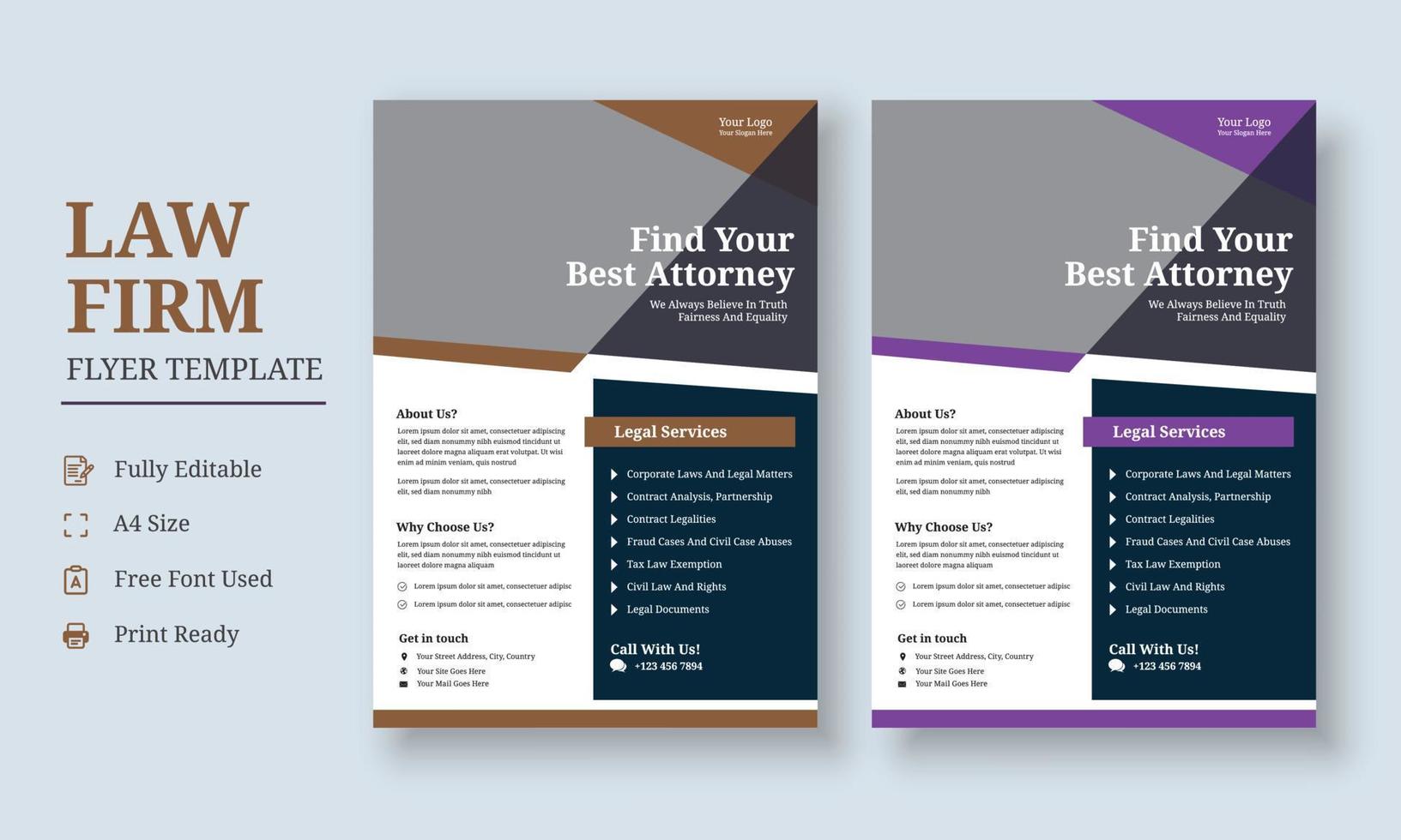 Law Firm Flyer Template, Law Firm and Legal Services Flyer, Law Firm And Consultancy Flyer, Legal Corporate Law Firm Business Flyer poster leaflet design vector