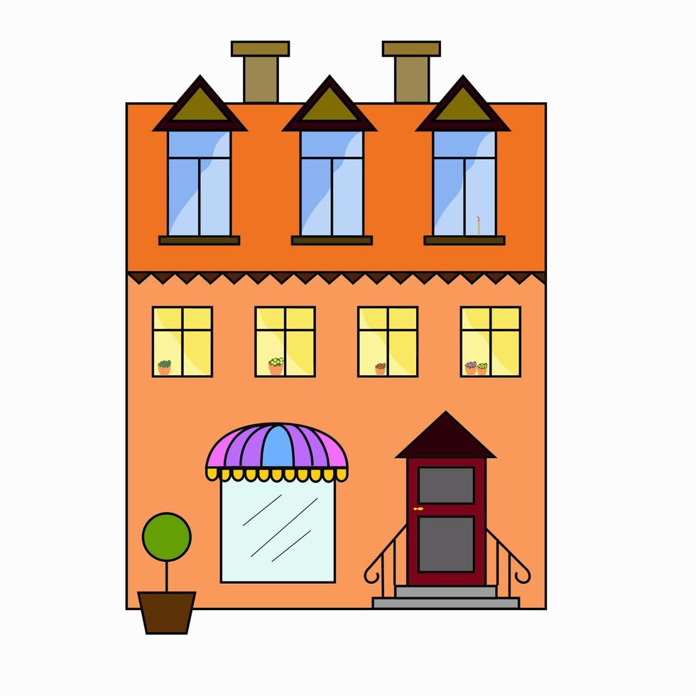 An old building with a showcase in a cartoon style. vector