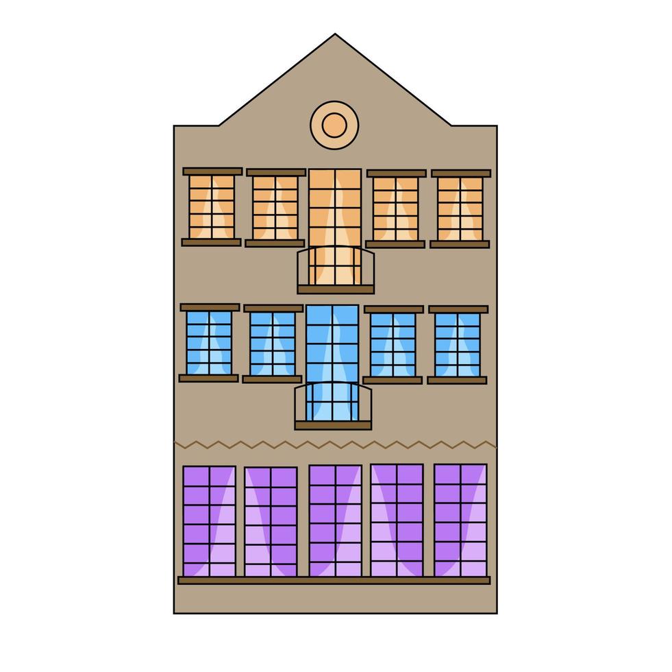 ancient building with three floors in cartoon style vector