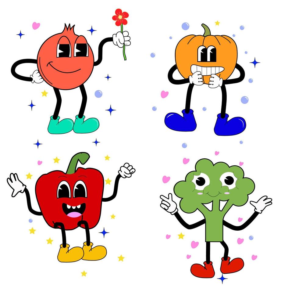 conjunto de divertidos dibujos animados verduras y frutas180822 vector