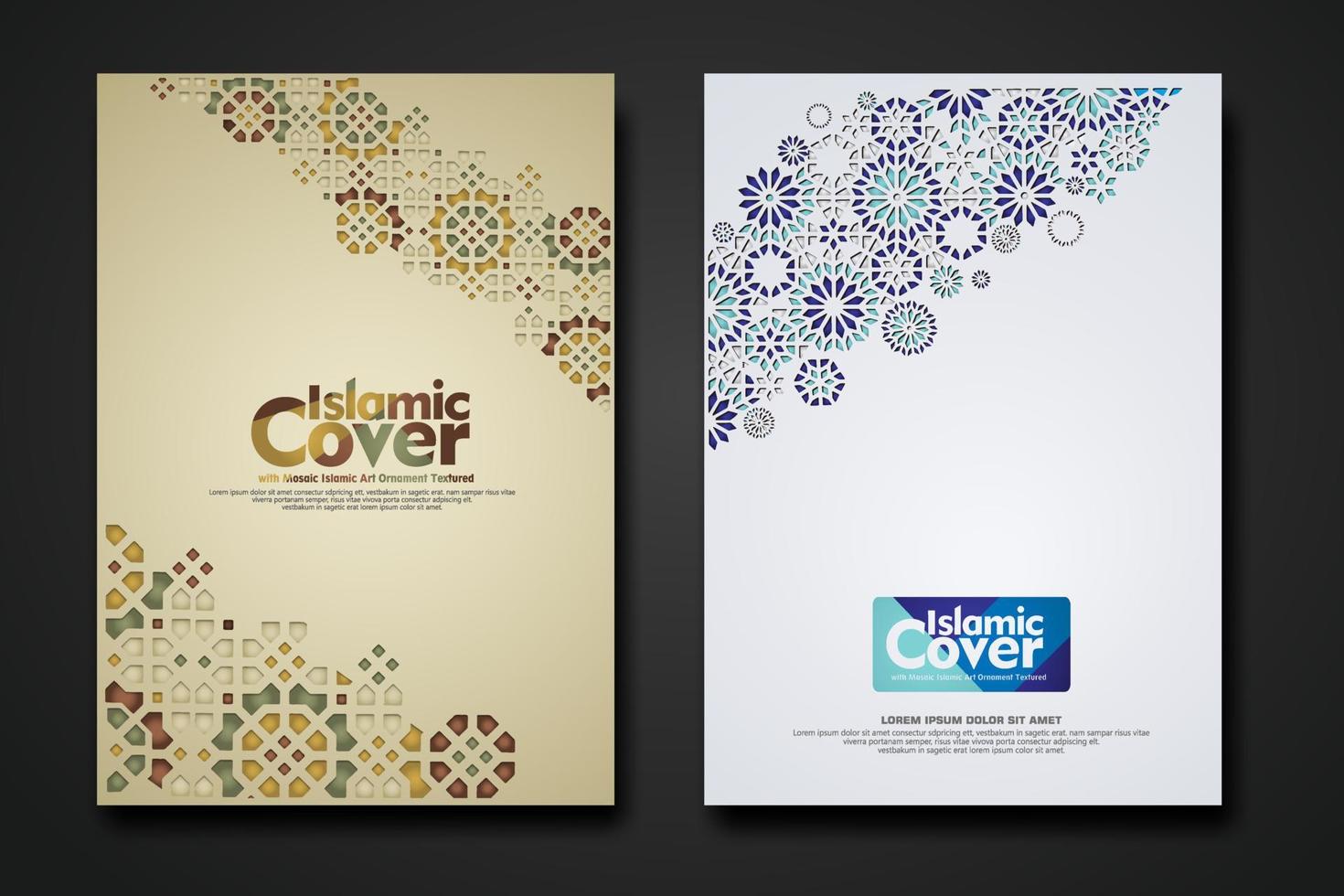 Islamic cover background template with ornamental colorful detail of floral mosaic islamic art ornament vector