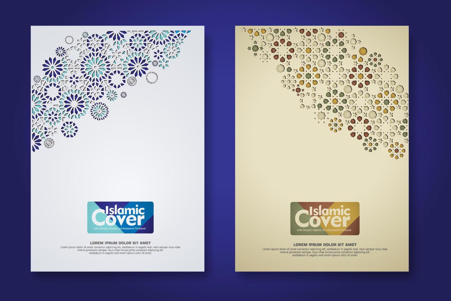 Islamic cover background template with ornamental colorful detail of floral mosaic islamic art ornament vector