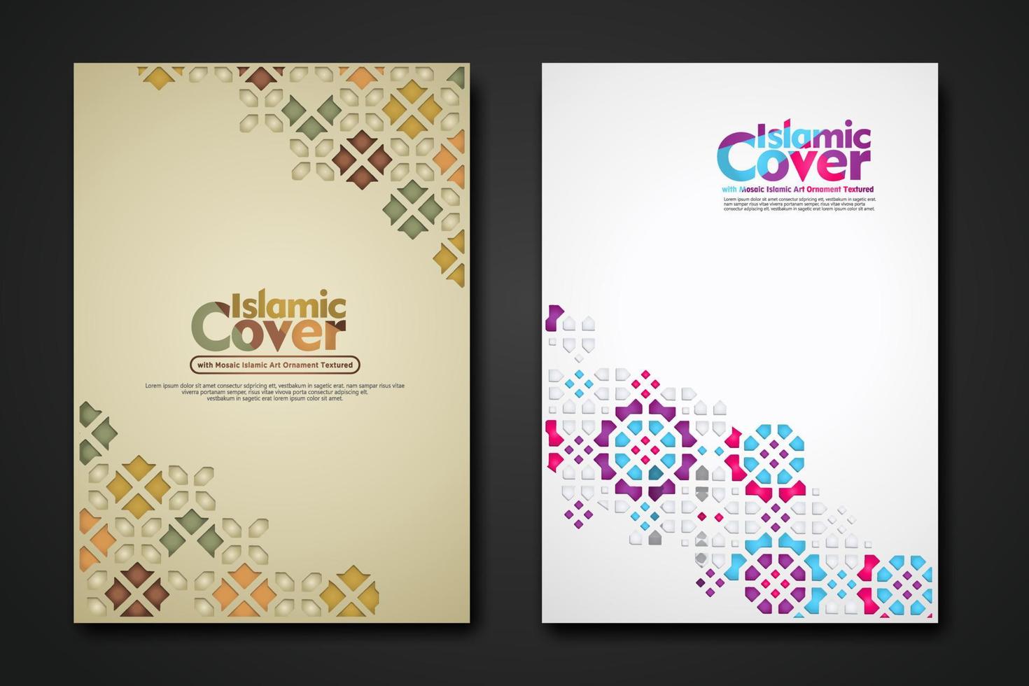 Islamic cover background template with ornamental colorful detail of floral mosaic islamic art ornament vector