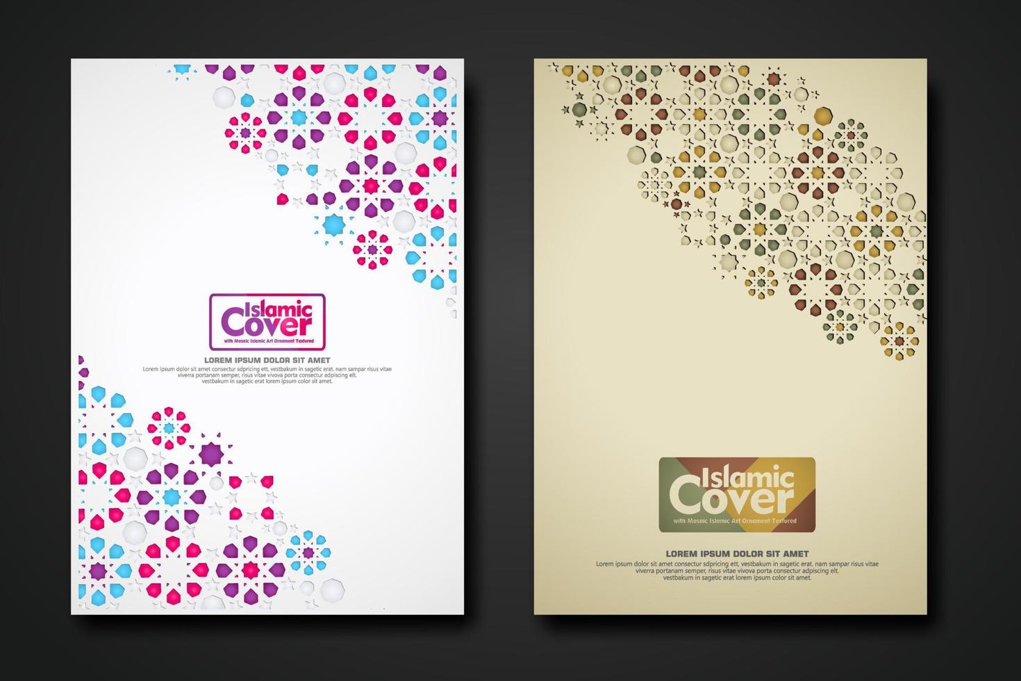 Islamic cover background template with ornamental colorful detail of floral mosaic islamic art ornament vector