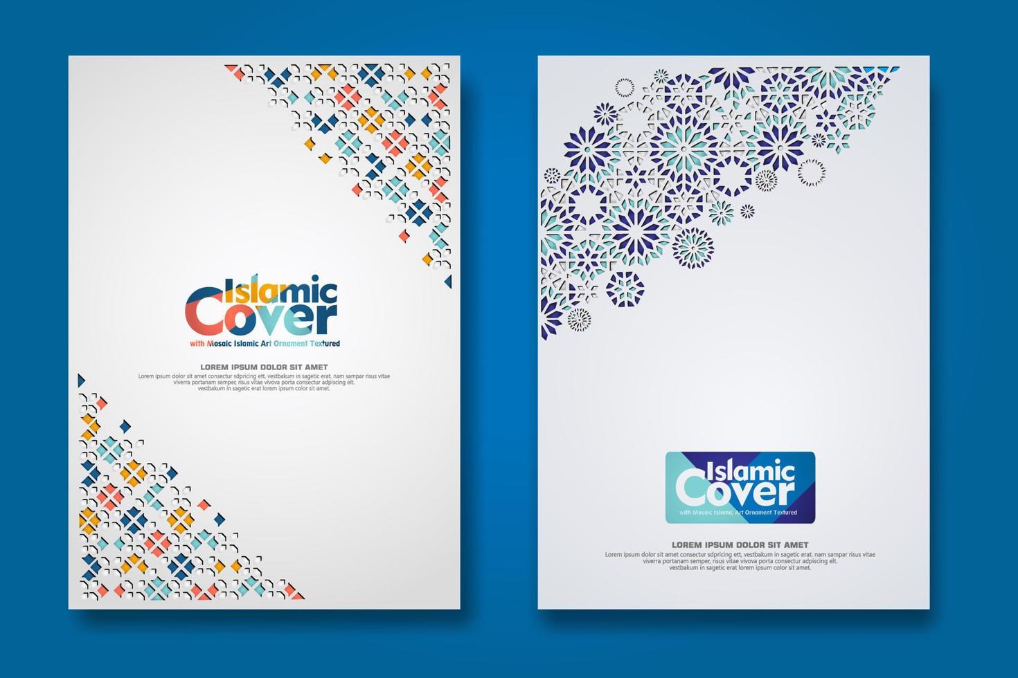 Islamic cover background template with ornamental colorful detail of floral mosaic islamic art ornament vector