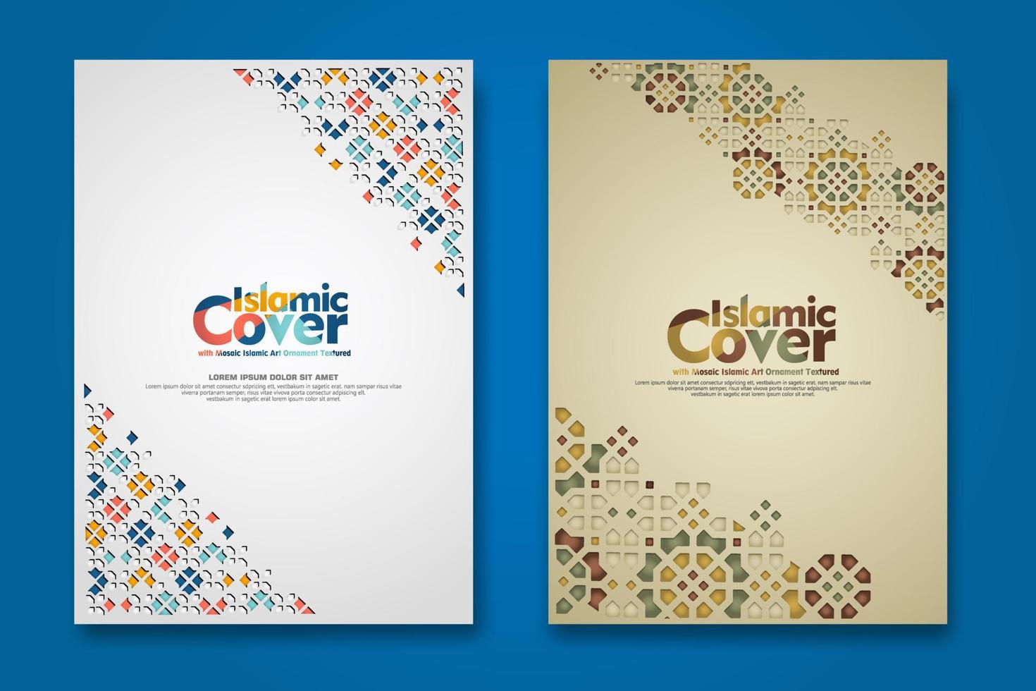 Islamic cover background template with ornamental colorful detail of floral mosaic islamic art ornament vector