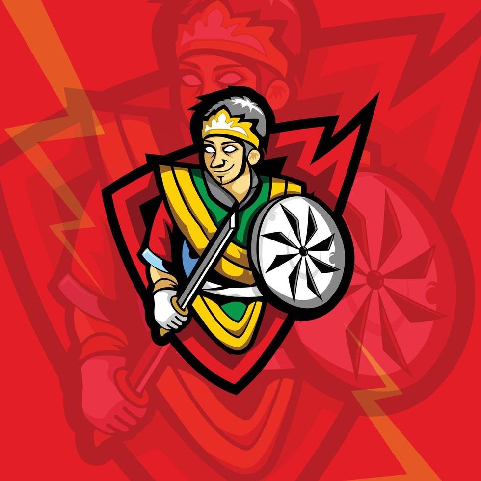 logo esport man with shield and sword vector