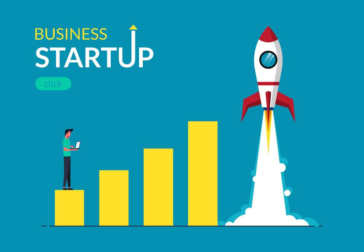 Businessman launch rocket. Business startup launching products with rocket symbol. Start up concept vector illustration